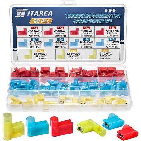 Isolée Drapeau Terminal 90 Degrés Nylon Cosses Electriques a Sertir Cosse de câble 22-18 16-14 12-10 AWG Connecteur Electrique Rapide (Rouge Bleu Jaune) (1/5)