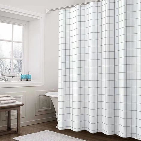 Rideau de douche WICVIK, rideau de douche imprimé hydrofuge, rideau de salle de bain, rideau de séparation pour toilettes, crochets installables sans perçage. (1/5)