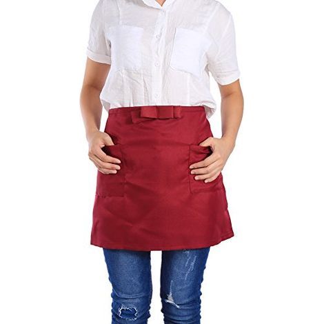Garosa Tabliers de Taille pour Femmes Hommes Demi-Tablier de Serveur Commercial avec Poches pour Serveur Serveuse Restaurant Serveur de Travail(16 12 3cm-Bourgogne). (1/5)