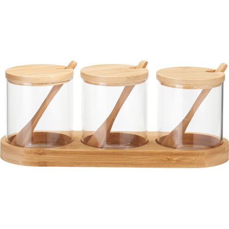 Bocaux à épices YULEA, 3 x Ø 8,5 cm, sur support en bambou