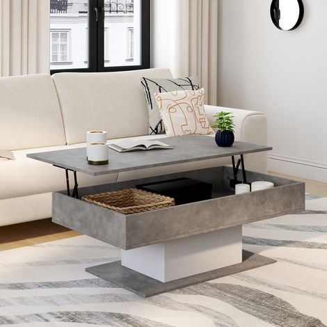 Mesa de centro rectangular elevable EDEN en hormigón y efecto blanco (1/5)
