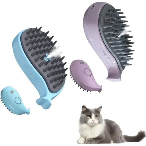 Set aus zwei 3-in-1-Dampfbürsten für Hunde und Katzen mit selbstreinigendem Wassertank für langes und kurzes Fell - Crezuo