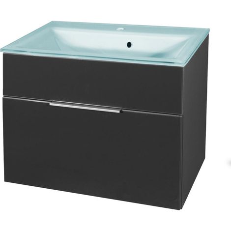 Fackelmann KARA Badmöbel Set 2-teilig 80cm, Anthrazit, Glas Mint, 1 Schubalde"-"90016145 (1/4)