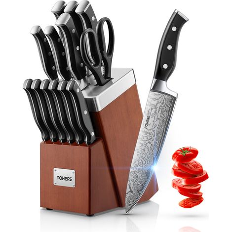 FOHERE 14 Pièces Couteau Cuisine avec Affûteur Intégré