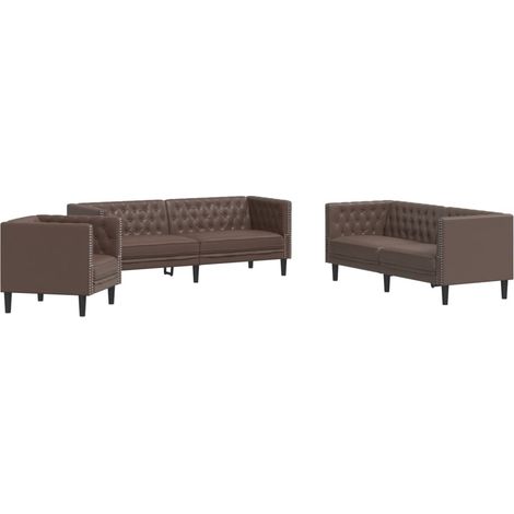 Ensemble de Canapé  Sofa Chesterfield 3 pcs marron similicuir