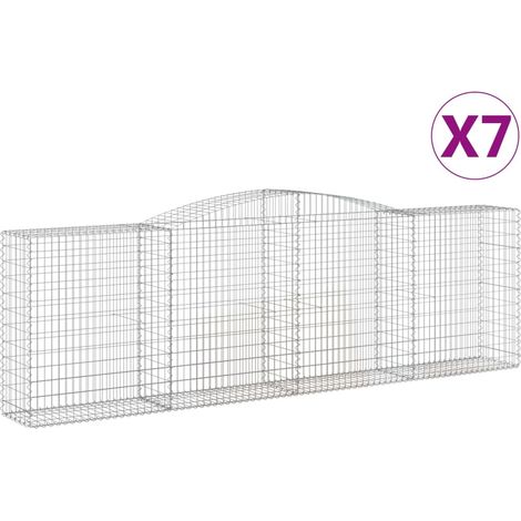 Cestas de gaviones Muro de contención arqueado Valla de jaula 7 piezas 400 x 50 x 120/140 cm Hierro galvanizado Plata 020041135