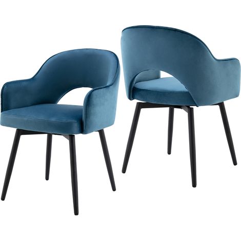 Wahson Esszimmerstühle 2er Set, Samt Stühle mit Metallbeine, Polstersessel 360°drehbar für Küche, Blau