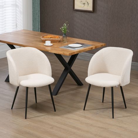 Ensemble de 2 chaises de salle à manger avec dossiers bouclés en tissu effet laine et pieds en acier, 55 x 62 x 80 cm, beige et noir (1/5)