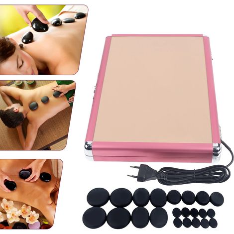 Ensemble de massage aux pierres chaudes, 20 pièces de pierres de basalte, plage de température réglable, boîte de chauffage facile à utiliser (1/5)