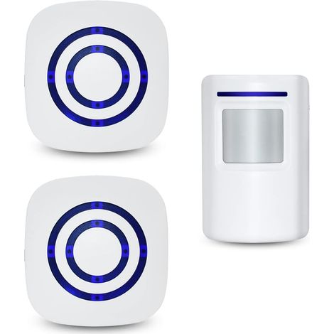 ZOLGINAH Timbre Inalámbrico y 2 Receptores Enchufables, Kit de Timbre Electrónico con 38 Melodías 3 Niveles de Volumen Alcance 70m IP55 Impermeable, Blanco, Indicador LED Azul (1/5)