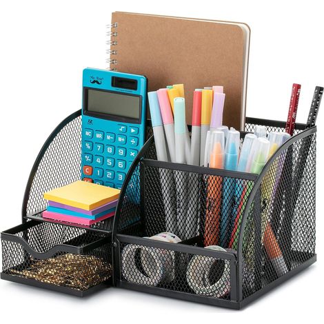 Schreibtisch-Organizer aus Netzgewebe, schwarz, Stifthalter, Stiftablage für den Schreibtisch, Stiftehalter, Schreibtisch-Stiftorganizer (1/4)
