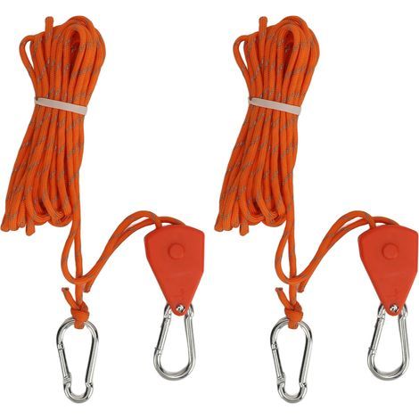 Cuerda de camping con polea, 2 piezas, cuerda para tienda de campaña, 5 metros, tira reflectante ajustable, naranja, equipo resistente para acampar al aire libre. (1/5)