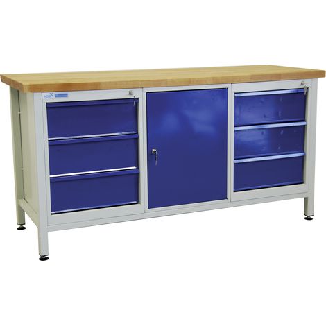 ADB Werkbank Werktisch 1700x600x840 mm mit 1 Tür + 6 Schubladen Arbeitstisch