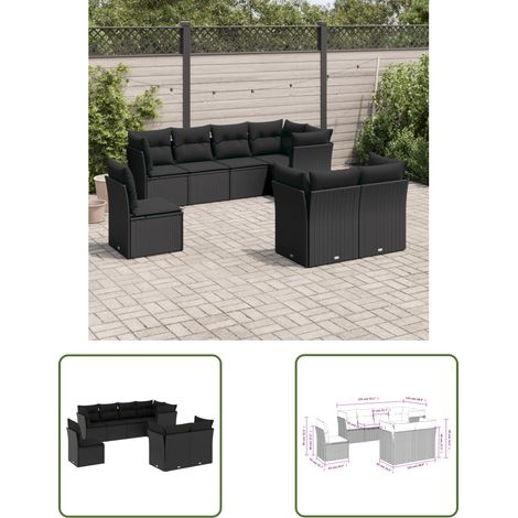 The Living Store 8-tlg. Garten-Sofagarnitur mit Kissen Schwarz Poly Rattan - Gartensofas - Outdoor Möbel - Lounge Set - Gartenlounge - Rattan Sofa (1/3)