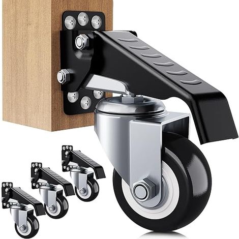 300kg Capacity Bench Caster Kit 4 Heavy Duty Retractable Bench Casters Steel Construction Urethane Wheels Installation Template 4 Pack (1/5)