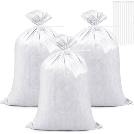 Lot de 20 sacs tissés résistants 55 x 90 cm pour gravier, sable, débris, jardin, inondations, construction, blancs (1/5)