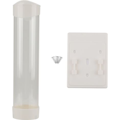 Distributeur de gobelets en plastique et papier de 60 à 80 gobelets, support à bouton unique (blanc)