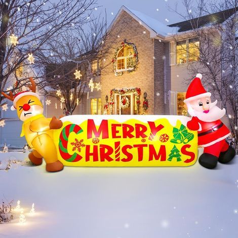 Gonflables de Noël de 3 mètres pour décoration extérieure - Père Noël et cerfDécorations gonflables de jardin avec lumière LED pour NoëlDécorations de Noël extérieures pour patio (1/5)