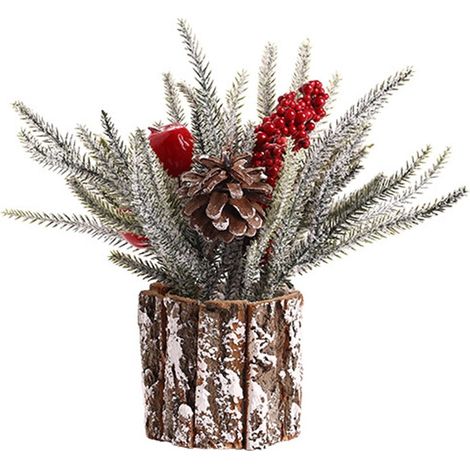 Mini sapin de Noël en plastique - Décoration de Noël - Décoration de table avec pots - 1 pièce - Rouge et vert (1/5)