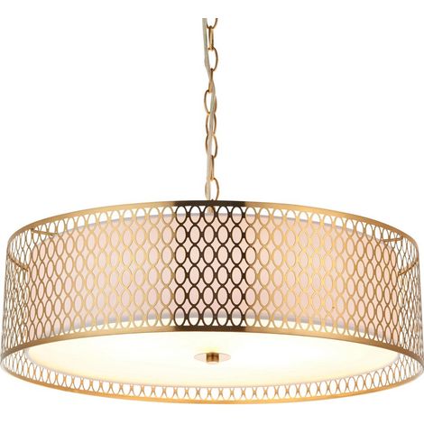 Endon Cordero Lampadario a Sospensione Singola, Lastra Effetto Oro, Tessuto Bianco, Vetro Satinato (1/5)