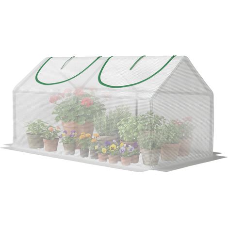 Serre de jardin miniature 2 fenêtres enroulables, couverture PE haute densité 140 g/m², 120 x 60 x 60 cm, blanc (1/5)