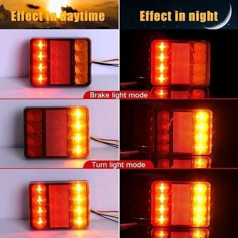 Set mit 2 12V LED-Rückleuchten – Wasserdicht gemäß Schutzart IP65 – Brems-, Blink- und Rückfahrlicht – 20 Hochleistungs-LEDs (1/3)