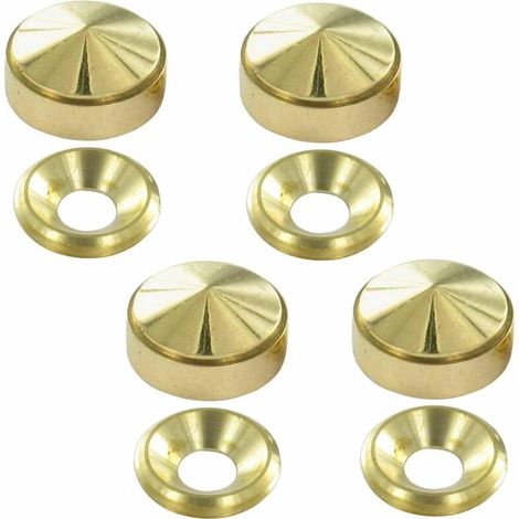 Lot de 4 cache vis laiton doré or – Rosace et cuvette 16 mm – Fixation plaques entreprise et maison – Compatible vis 4-5 mm