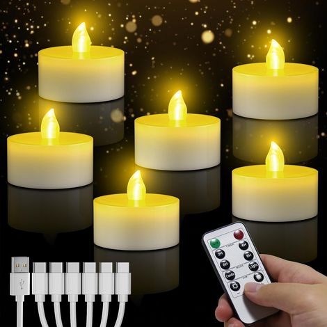 Wiederaufladbare LED Teelichter mit Timerfunktion 6 Stück, Flammenlose Teelichter mit Fernbedienung, Elektrische LED Kerzen für Hochzeiten Partys Halloween Weihnachten Heimdekoration