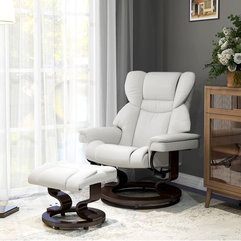 Fauteuil relax électrique pivotant avec massage, repose-pieds, similicuir crème (1/5)
