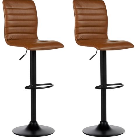 Conjunto de 2 sillas de bar de altura regulable en piel sintética marrón dorado Lucerna II