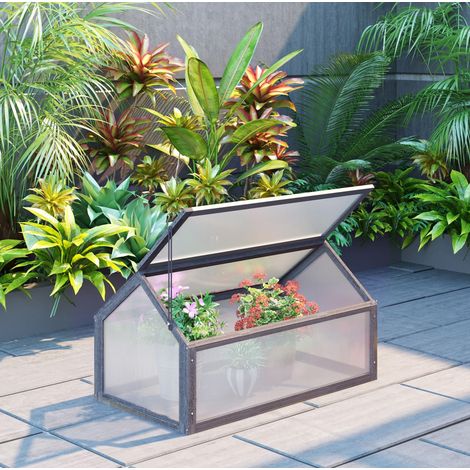 Garten-Gewächshaus aus Holz 90 x 52 x 49,5 cm mit verstellbarer Öffnung bis 80°, grau HAVRYA (1/5)