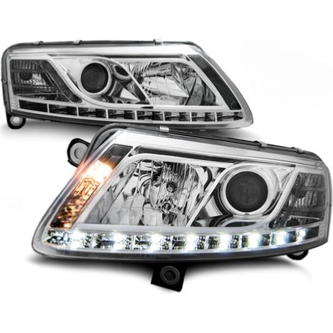 Paire de feux phares Audi A6 4F de 2004 a 2008 Daylight DRL led chrome-27361077 (1/2)