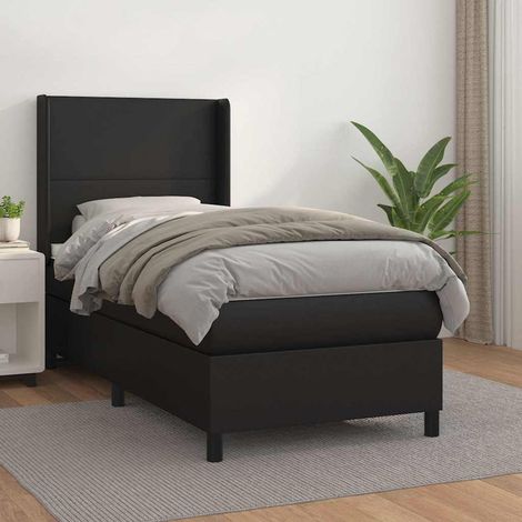Cama box spring con colchón cuero sintético negro 80x200 cm (1/5)