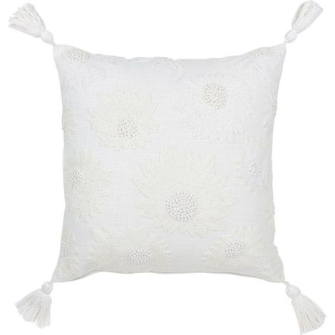 Coussin Déco Fleurs "Bali" 45x45cm Blanc (1/3)