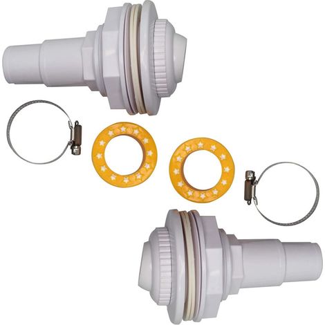 2 kits de retrolavado con chorro de agua (completos con accesorios, conjunto de globo ocular, abrazaderas, arandelas y cinta de rosca de PTFE) para piscinas FibroPool y elevadas.