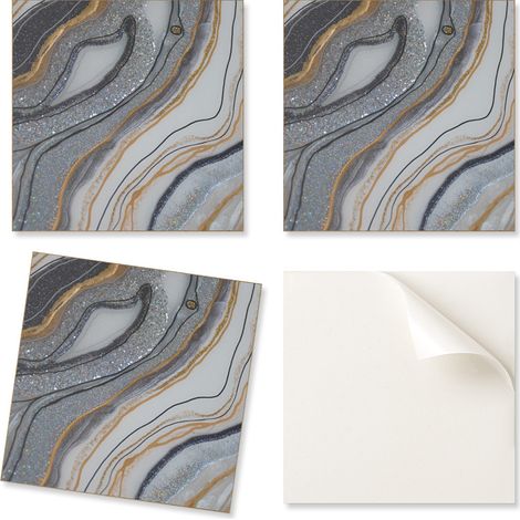 Baldosas de vinilo autoadhesivas con estampado de olas abstractas con purpurina, 20x20x20 cm.