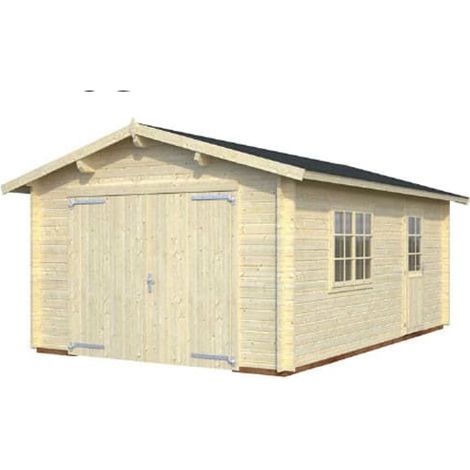 Garage en bois Roger 19,0 m2 porte bois Naturel