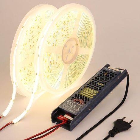 Waterproof COB LED Strip 24V 20m CRI 93 with Transformer  4000 K Natural White LED Strip 160 W 312 LEDs/m IP65 for Bedroom, Kitchen, Pergola, Garden, 10 m x 2 (1/5)