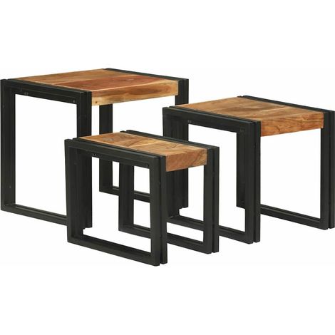 Nestingtisch 3 pcs Massivholz Akazie und Metall