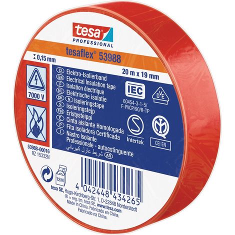 Nastro Isolante Rosso Approvato 20m x 19mm 53988 Tesa (1/5)