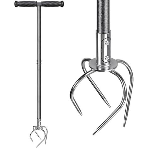 BeneLabel Aérateur de Gazon Pelouse, Cultivateur de Sol Jardin Aérateur d'herbe à Gazon Outil de Scarification de Désherbage Robuste 100cm Longue Poignée avec 4 Griffes pour Bac à Plantes et Parterre (1/3)