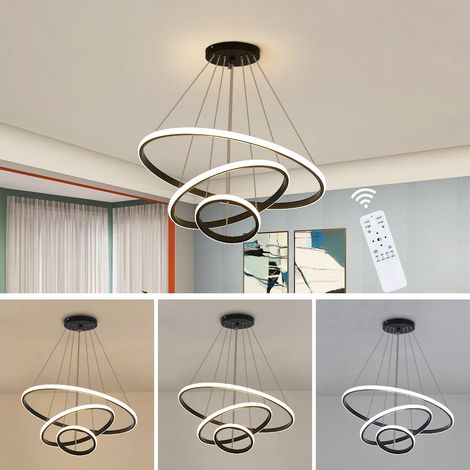 Lustre LED moderne 40 W à intensité variable – 3 anneaux, luminaire suspendu pour salle à manger
