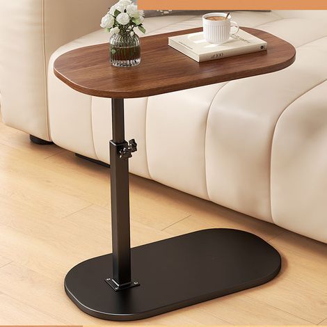 Table d'appoint en forme de C, table d'appoint étroite réglable en hauteur, plateau TV pivotant à 360°, tables basses coulissantes sous le canapé, petites tables basses couleur noyer (1/5)