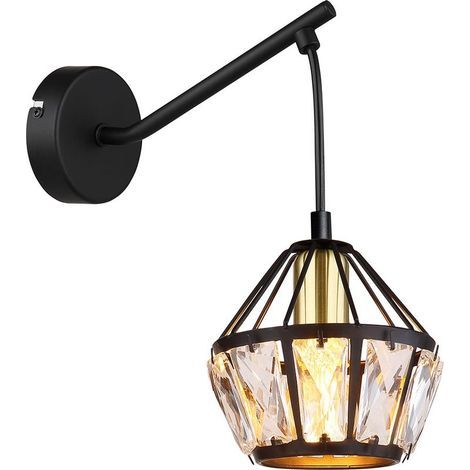AMXCNOY Applique murale pour couloir et salon, en métal avec cristaux de verre noir et laiton clair, style classique, 1 douille E14, dimensions : diamètre 12,5 cm × hauteur 25 cm (1/5)