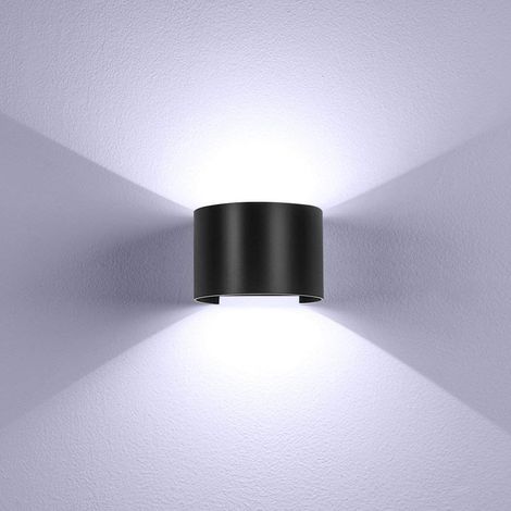 Wandleuchte Modern Aluminium Wandlampe mit Einstellbar Abstrahlwinkel LED 12W Innen Aussen Up Down Wandbeleuchtung - Kaltweiss (Schwarz)
