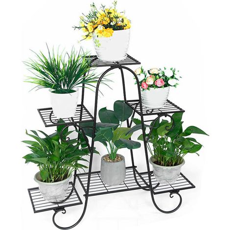 Trintion Metall Blumentreppe Blumenständer 6 Ebenen Pflanzenständer Garten Regal Blumenregals für Dekoständer Pflanzenständer (1/5)