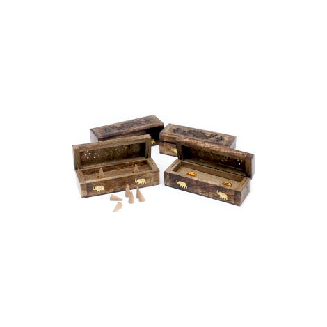 Boîte à fumée cône d'encens 6" - Bois de manguier- Vendu par 1 (1/2)