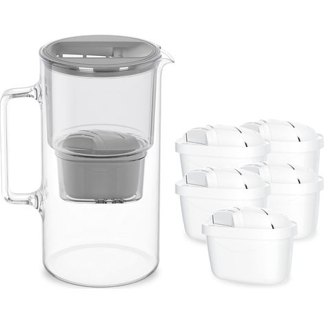 Carafe Filtrante Verre 3l, Carafe et 5 Filtre - Gris (1/5)