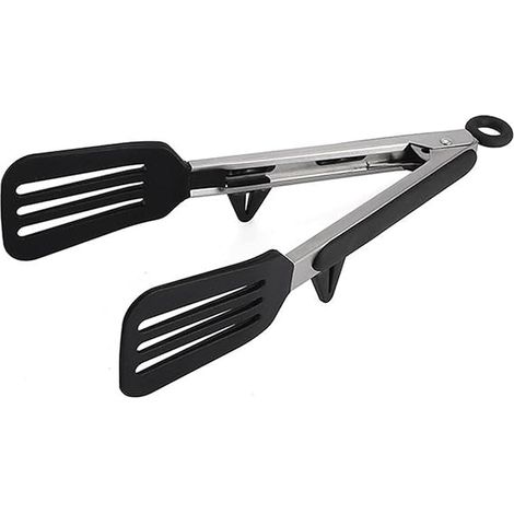Pinces de cuisine résistantes à la chaleur en silicone et acier inoxydable, petites pinces à pain, pinces de service, accessoires pour barbecue (Couleur : Noir, Taille : 9 pouces) (1/5)