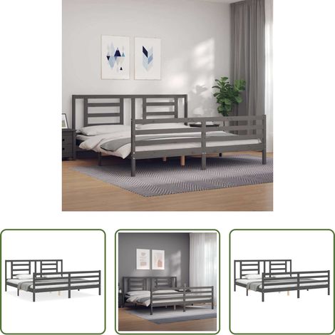 vidaXL Kiefernholzbett -  Massivholzbett mit Kopfteil Grau 200x200 cm